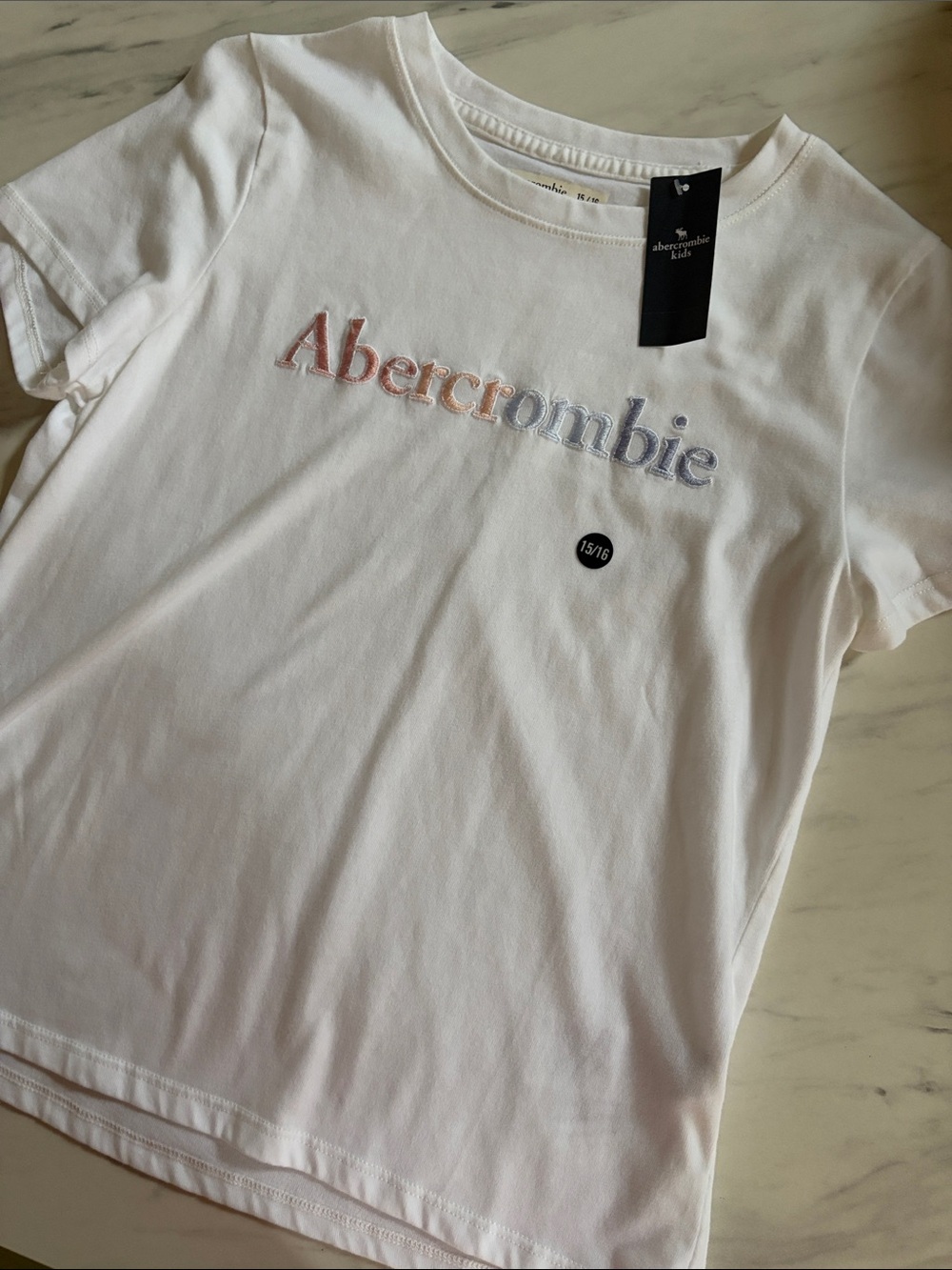 abercrombie kids White Tee with Pink and Blue Ombre Embroidered Logo